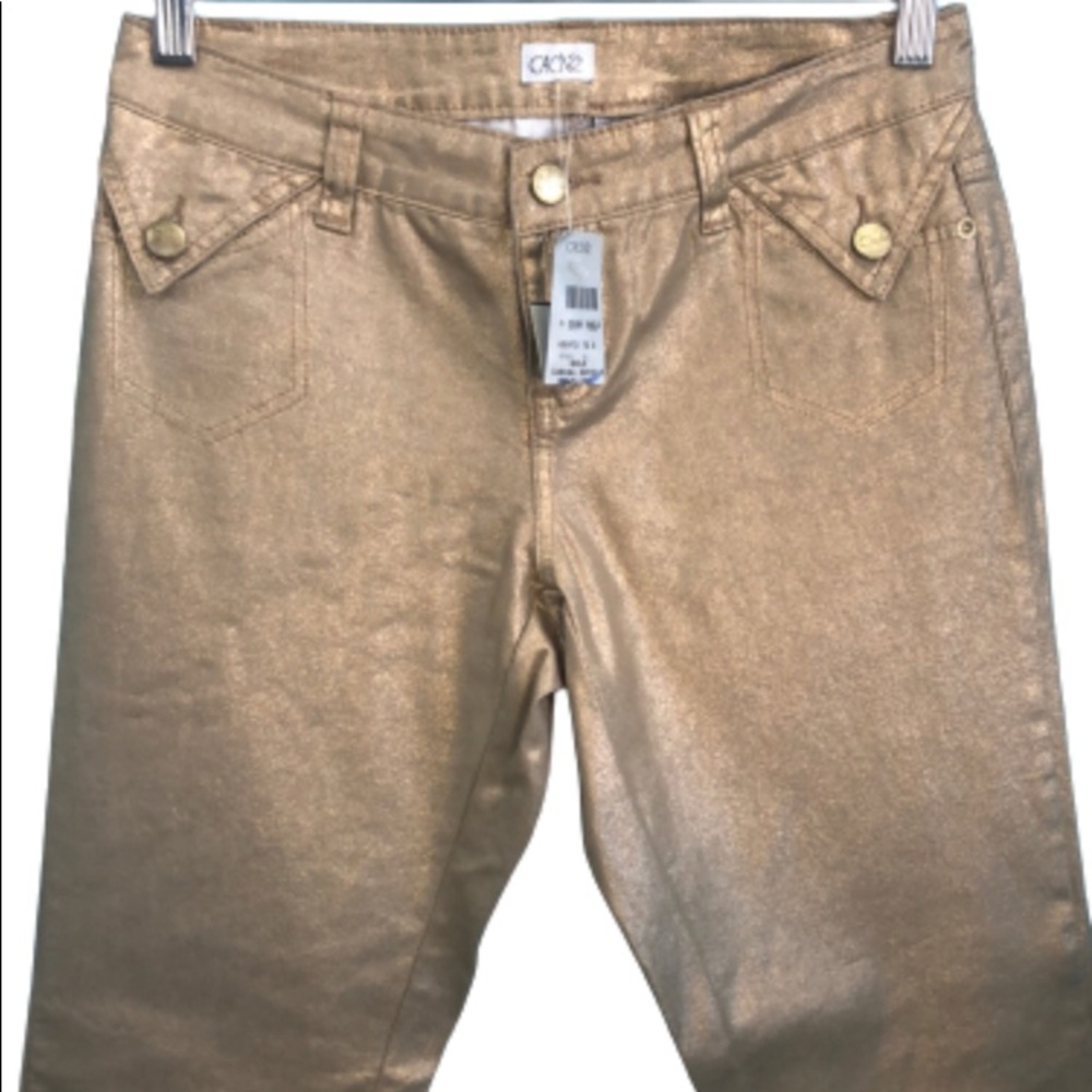 CACHÉ VINTAGE GOLD METALLIC COATED STRAIGHT LEG JEANS • sz 2 •NWT